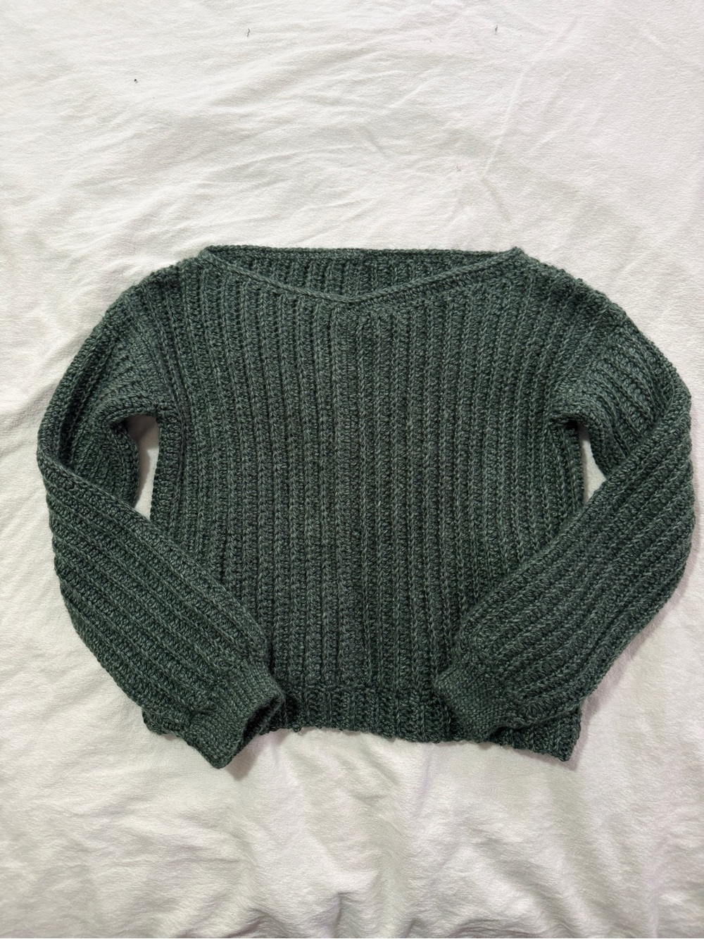HANDMADE Cozy Ribbed Sweater Dark Green witchy cottagecore artisan knit crochet